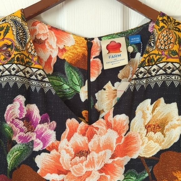 FARM Rio Anthropologie Esmeralda Floral Flowy Short Sleeve A-Line Maxi Dress XSP - Picture 3 of 14